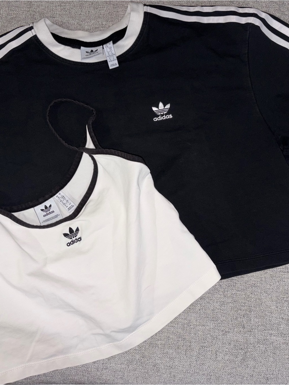 adidas Black and White Cropped Tank and Tee Duo